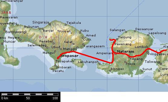 Karta Bali och Lombok.