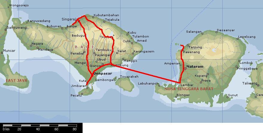 Karta Bali och Lombok.